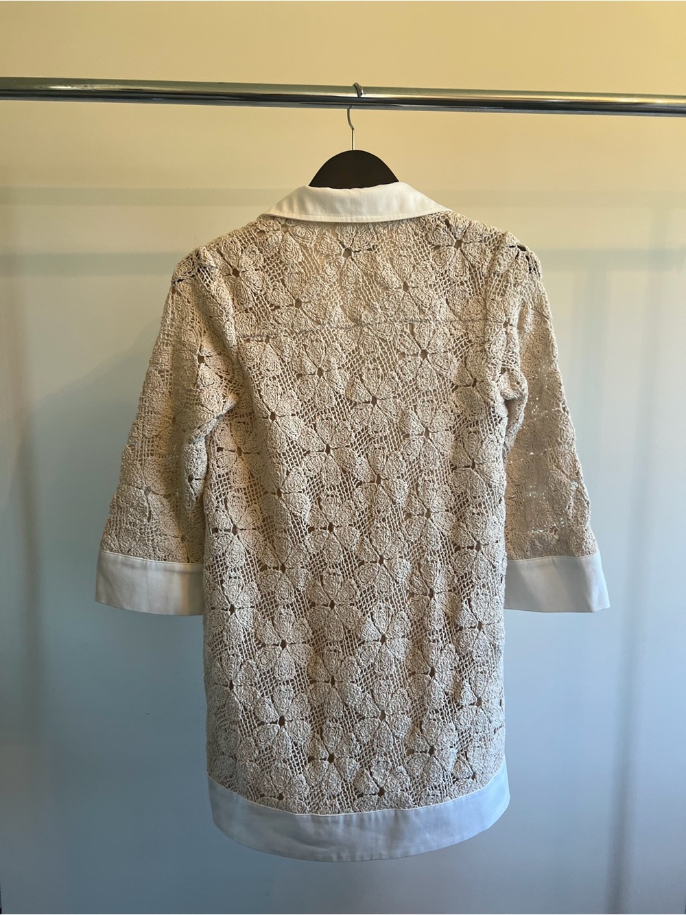 Tuckernuck Cream Crochet Tunic with White Trim - Picture 3 of 3